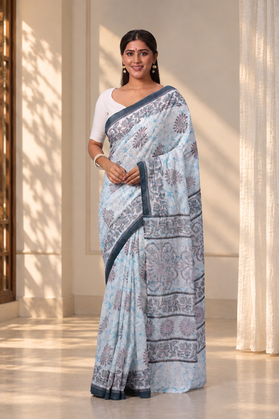 WHITE SKYBLUE MALAI COTTON