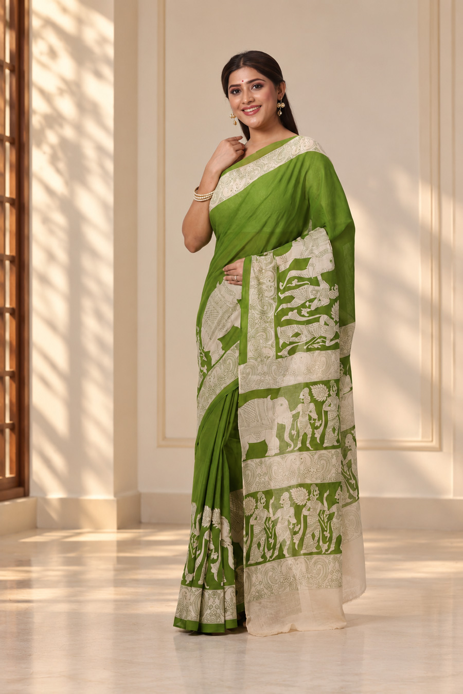 GREEN and WHITE MALAI COTTON