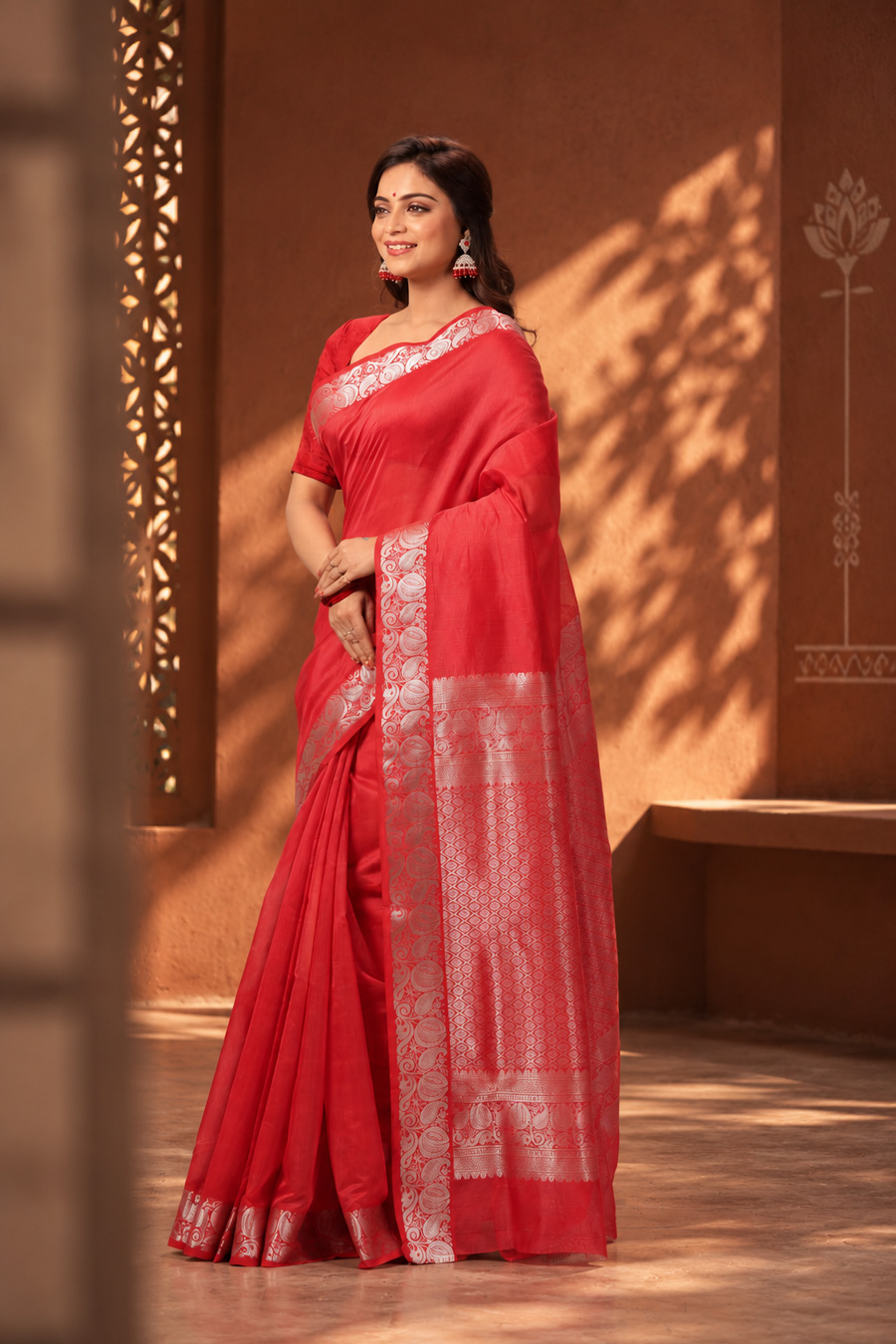 Synthetic Cotton Silk Blend Saree – Elegant Pink with Silver Zari Border