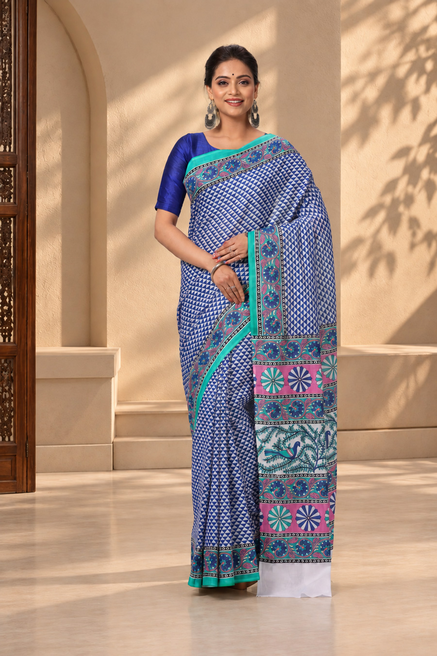 BLUE WHITE MALAI C OTTON